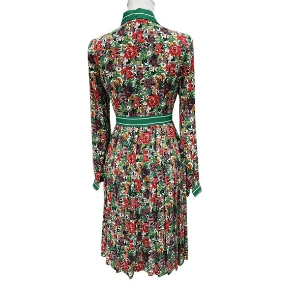 Brooks Brothers Retro Multicolor Floral Long Sleeve Dress with Green Stripe Band - Picture 4 of 12